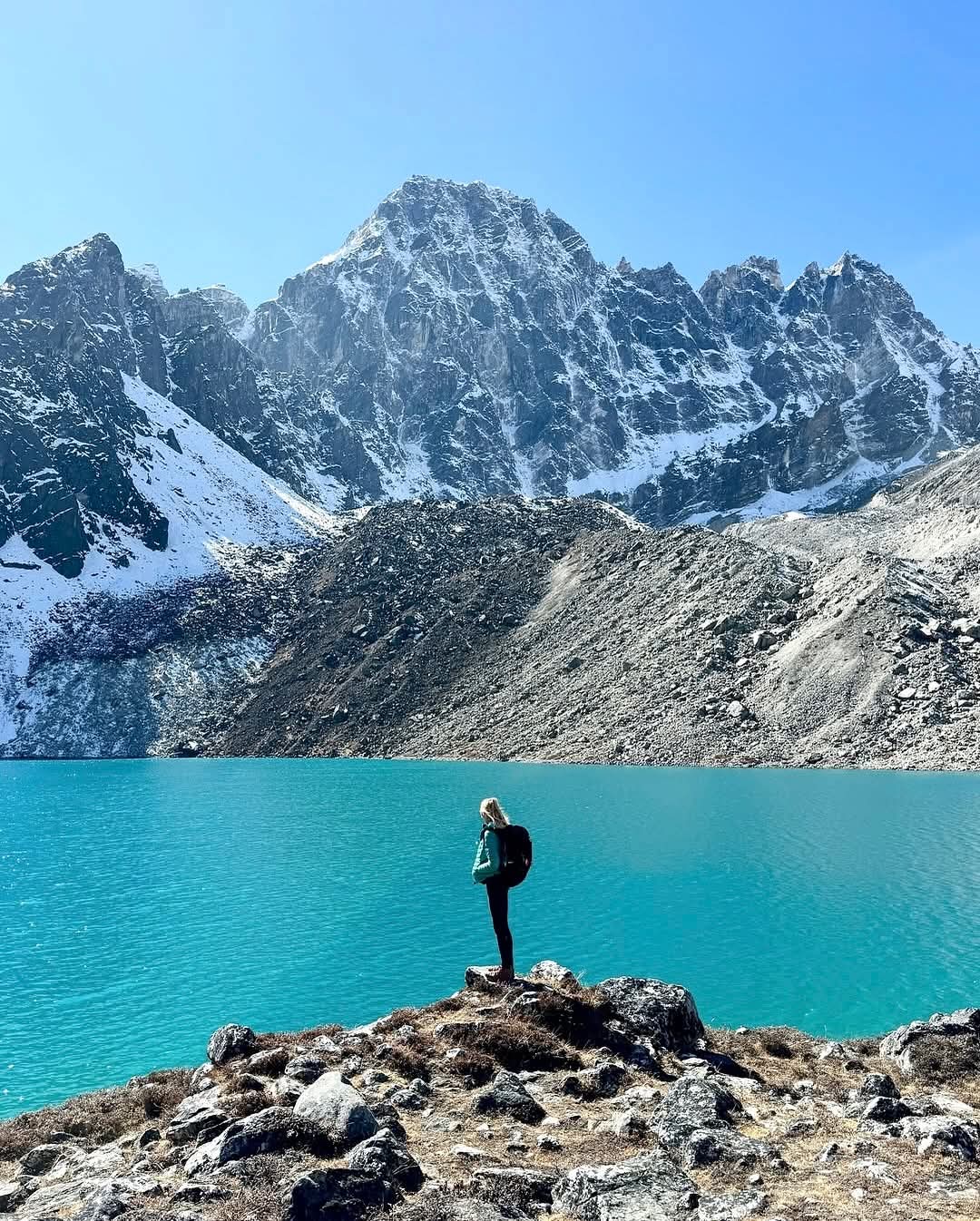 Gokyo Lake with snowy Himalayan peaks in the background, Nepal