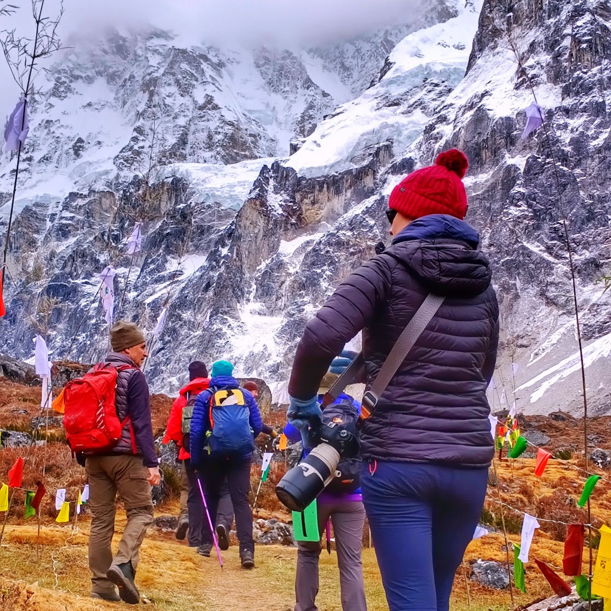 Trekking group with Himalayan Mountain in the background