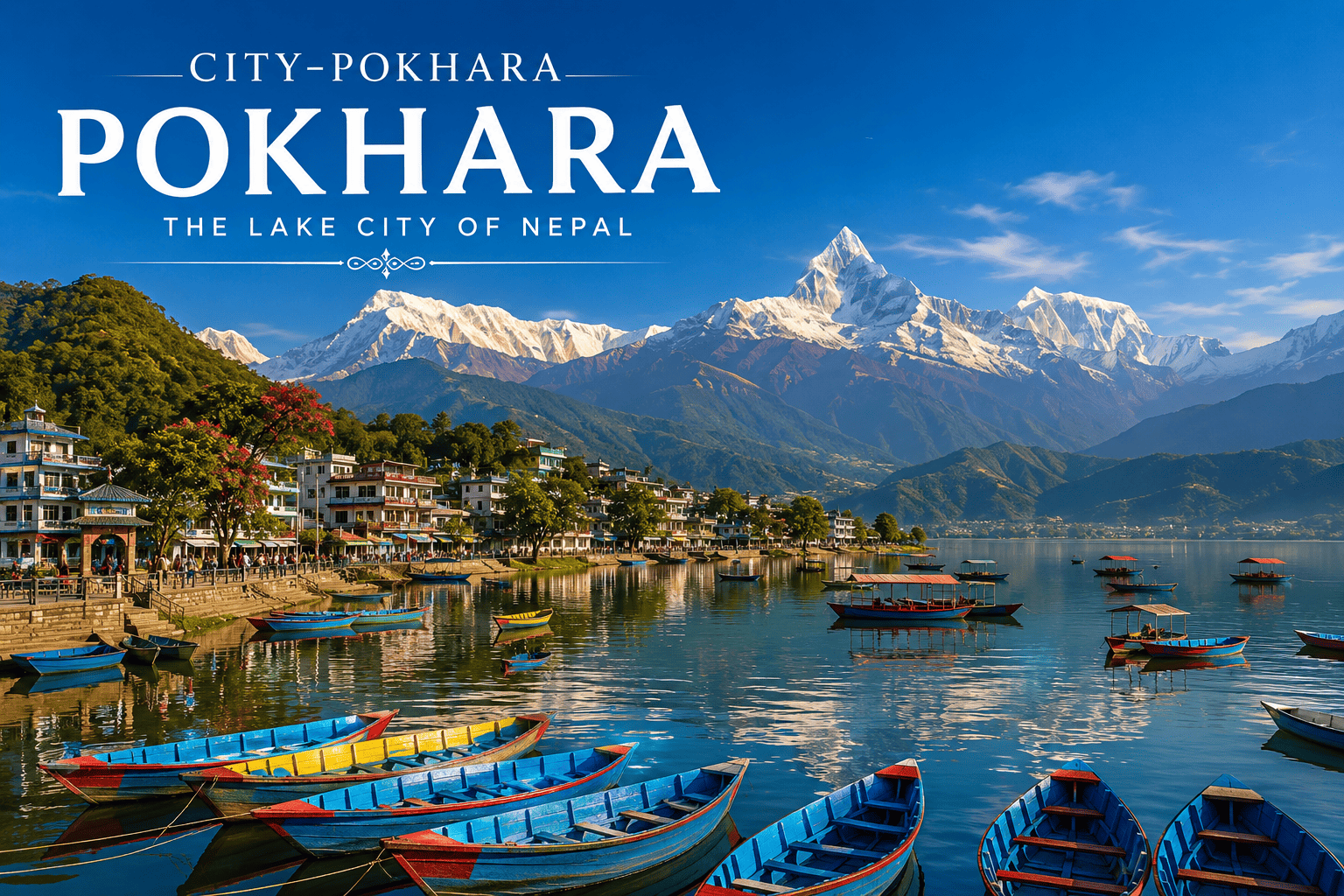 Phewa Lake with the Annapurna mountain range in the background, Pokhara